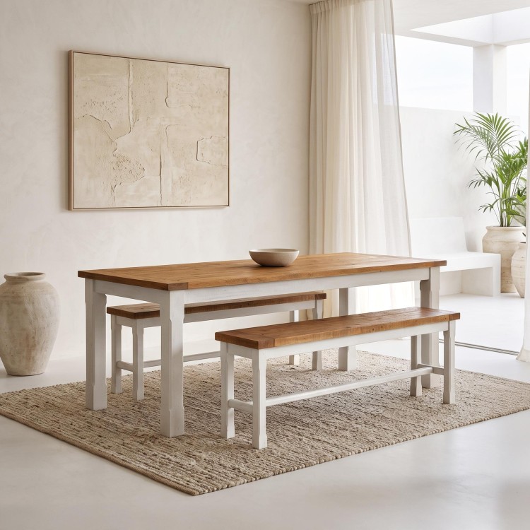 Table à manger bois et blanche en pin massif - Mayfield