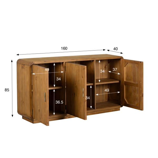 Bahut en bois massif naturel de pin 160 cm - Valdora