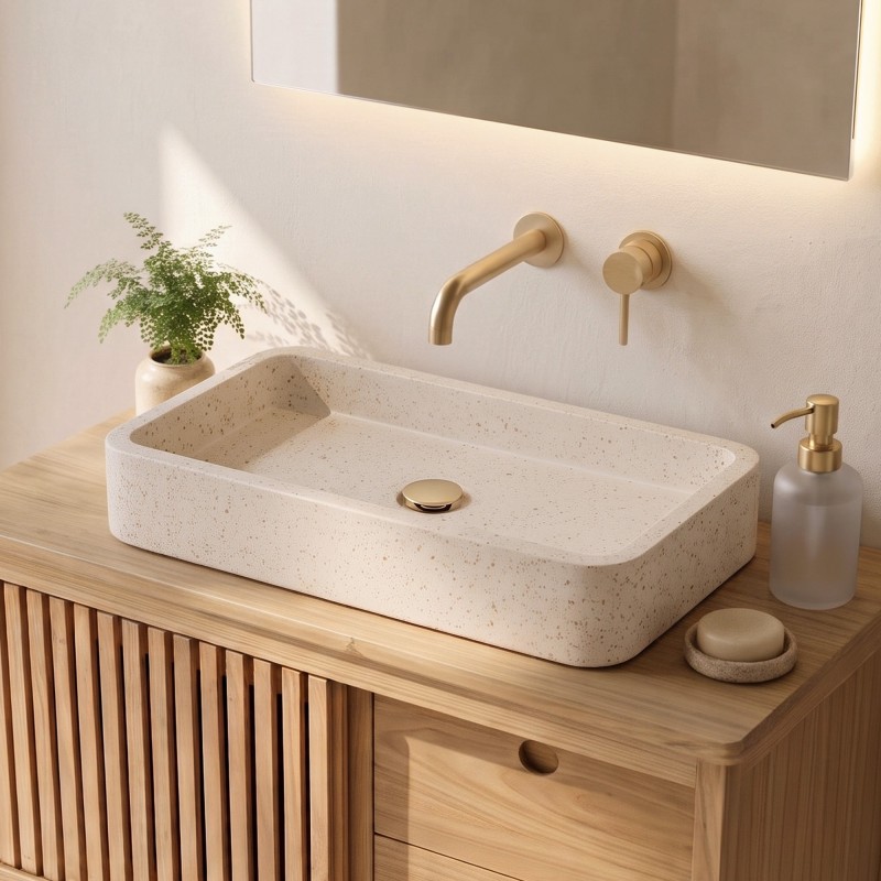 Vasque de salle de bain rectangulaire en terrazzo blanc 60 x 30 cm - Motu