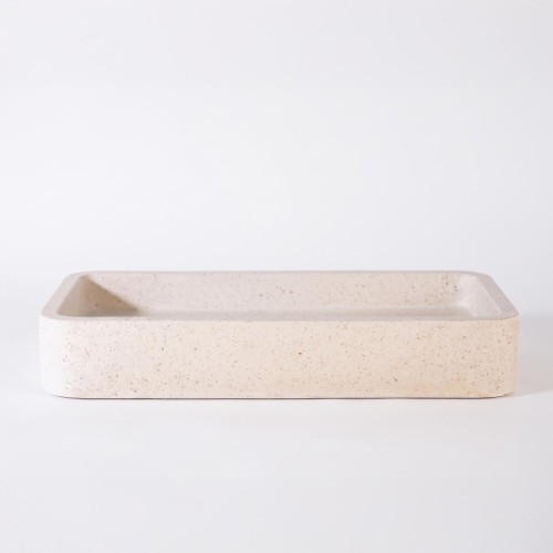 Vasque de salle de bain rectangulaire en terrazzo blanc 60 x 30 cm - Motu