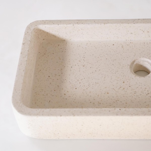 Vasque de salle de bain rectangulaire en terrazzo blanc 60 x 30 cm - Motu