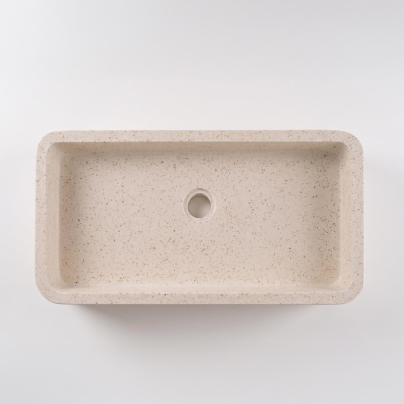 Vasque de salle de bain rectangulaire en terrazzo blanc 60 x 30 cm - Motu