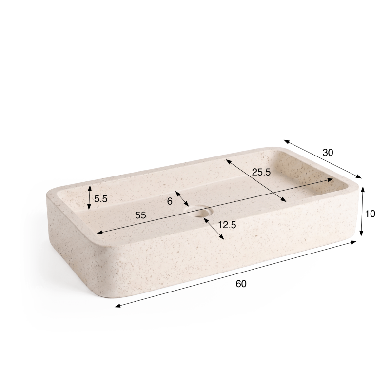 Vasque de salle de bain rectangulaire en terrazzo blanc 60 x 30 cm - Motu