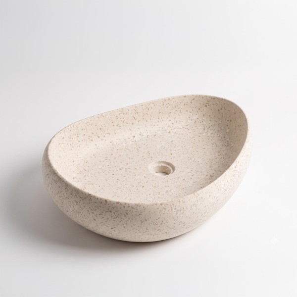 Vasque de salle de bain ovale en terrazzo blanc 60 x 40 cm - Aroha