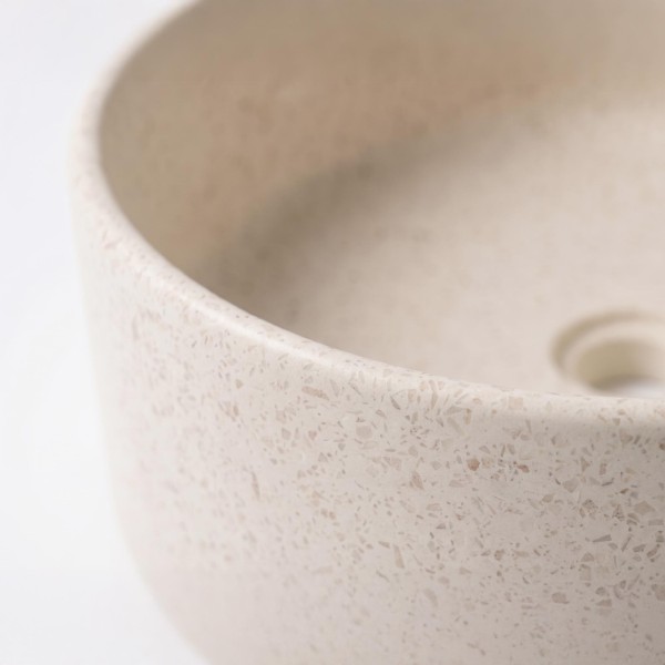 Vasque de salle de bain ronde en terrazzo blanc 40 x 40 cm - Nuku
