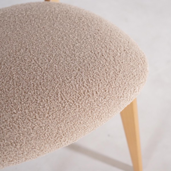 Chaise en bois massif de hêtre et tissu beige - Lunna