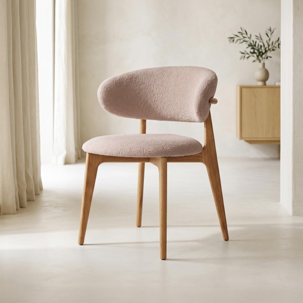 Chaise en bois massif de hêtre et tissu beige - Lunna