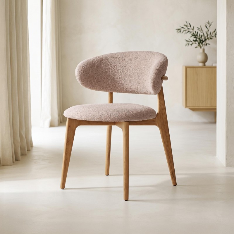 Chaise en bois massif de hêtre et tissu beige - Lunna