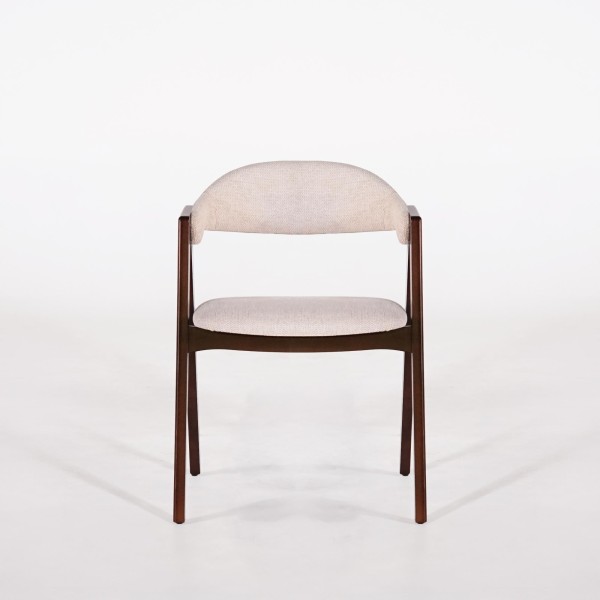 Chaise en bois de hêtre finition noyer et tissu bouclé beige - Lykke