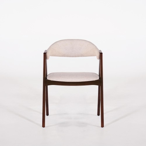 Chaise en bois de hêtre finition noyer et tissu bouclé beige - Lykke