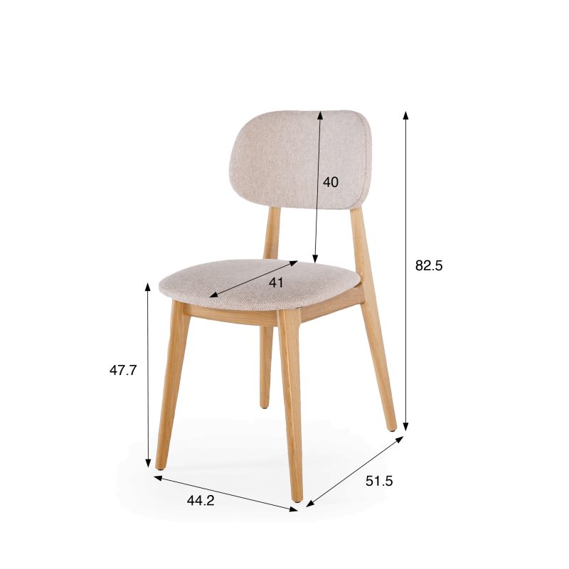 Chaise en bois massif de chêne et tissu beige - Skaga