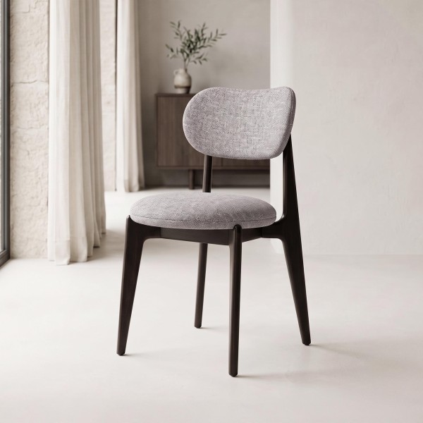 Chaise de salle à manger en bois massif finition noir et tissu gris - Svala