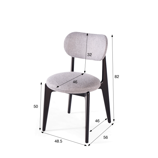 Chaise de salle à manger en bois massif finition noir et tissu gris - Svala