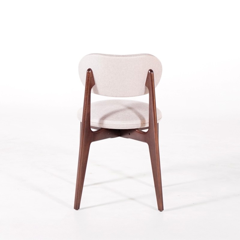 Chaise de salle à manger en bois massif finition noyer et tissu beige - Svala