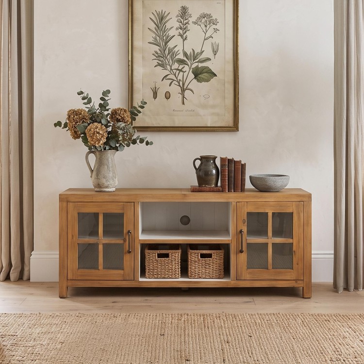 Meuble TV en bois massif de pin naturel 160 cm - Ashford