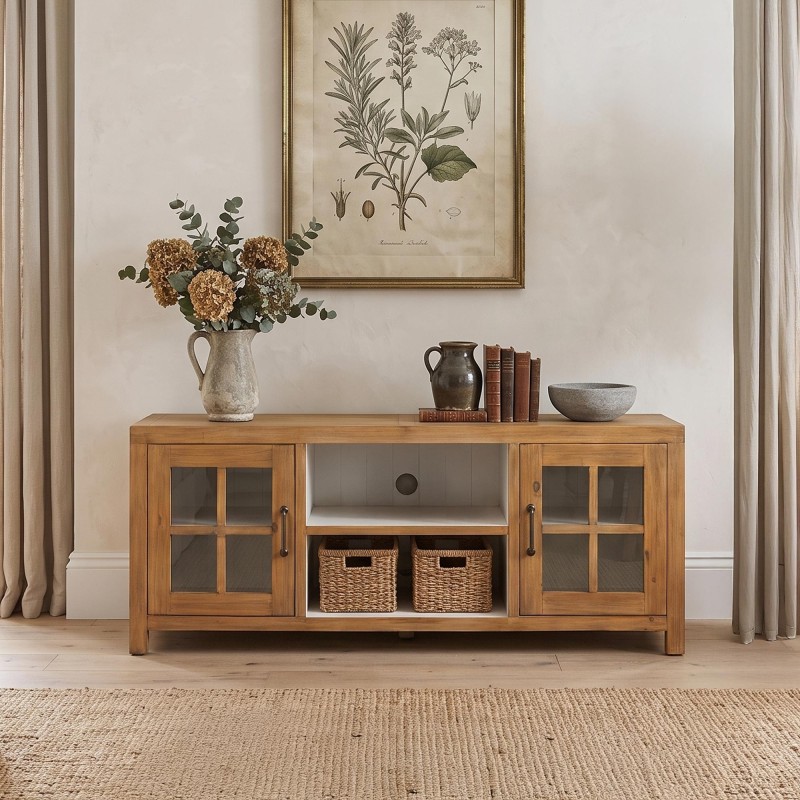 Meuble TV en bois massif de pin naturel 160 cm - Ashford