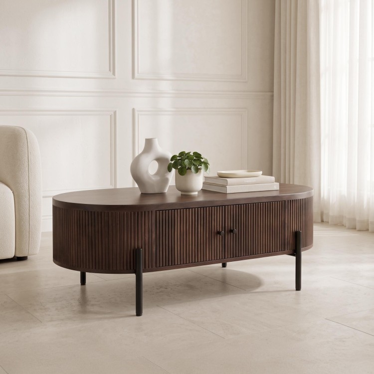 Table basse moderne en bois massif marron - Sohana