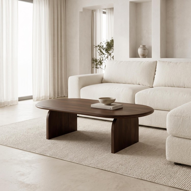 Table basse ovale et design en bois massif 140 cm - Enoa