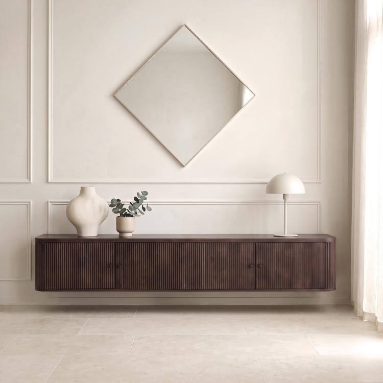 Meuble TV moderne en bois massif 200 cm (suspendu ou à poser) - Sohana