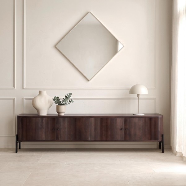 Meuble TV moderne en bois massif 200 cm (suspendu ou à poser) - Sohana