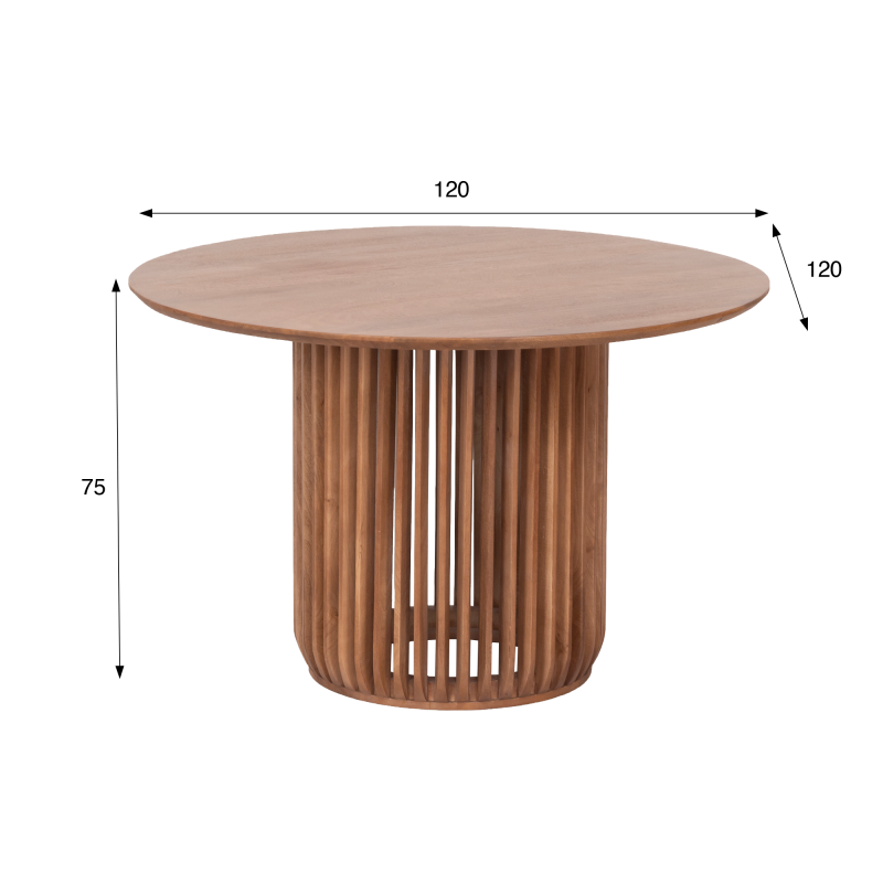 Table à manger ronde en bois massif naturel 120 cm - Kumo