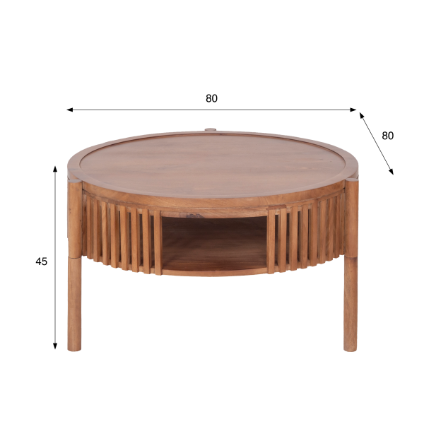 Table basse ronde en bois massif naturel 80 cm - Kumo