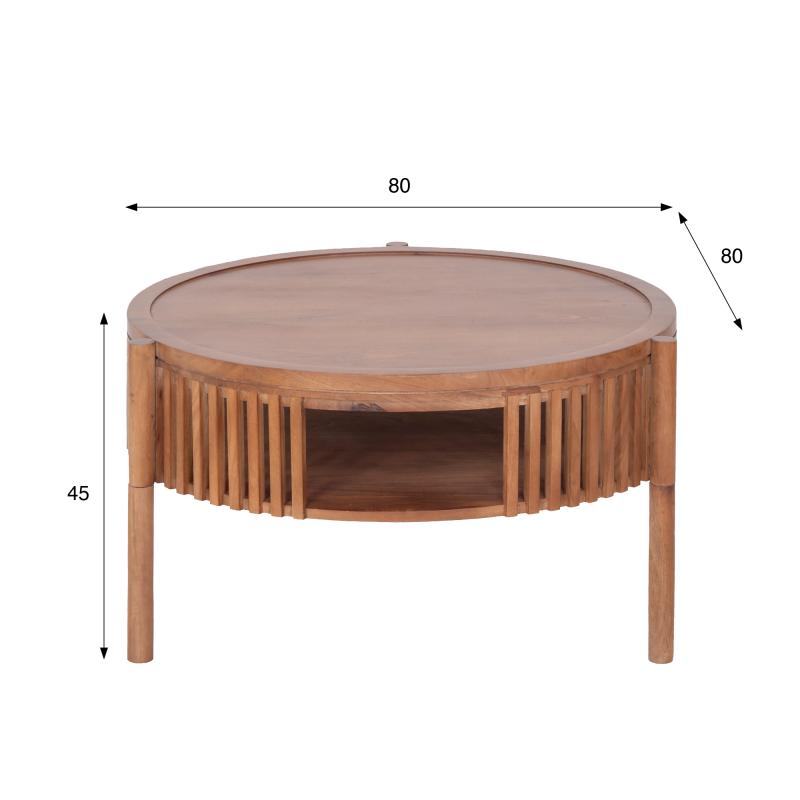 Table basse ronde en bois massif naturel 80 cm - Kumo