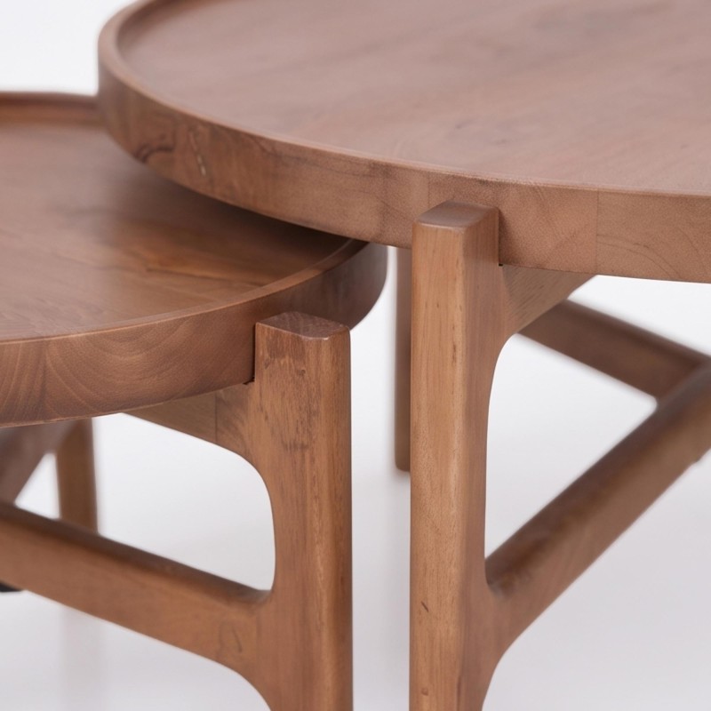 Ensemble de 2 tables basses gigognes rondes en bois massif - Alto