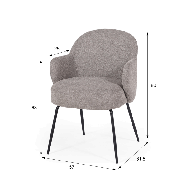 Chaise en tissu bouclé gris et pieds en métal noir - Bae