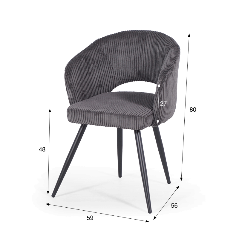 Chaise de salle à manger en velours gris et pieds en métal noir - Maple