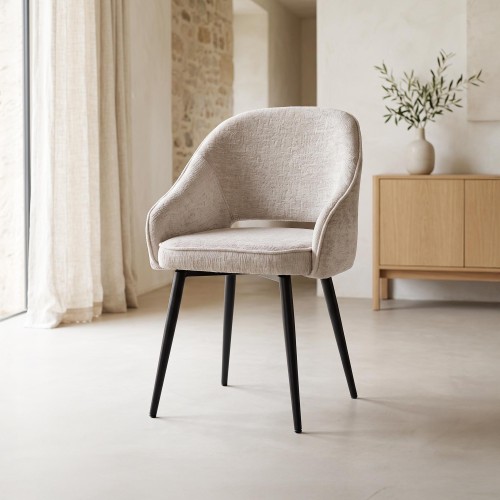 Chaise de salle à manger en velours gris clair et pieds en métal noir - Oslo Velvet