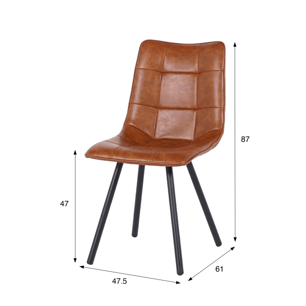 Chaise de salle à manger en cuir marron et pieds en métal noir - Velvia