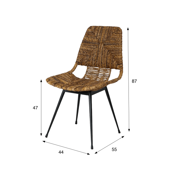 Chaise en rotin naturel et pieds en metal noir - Maria