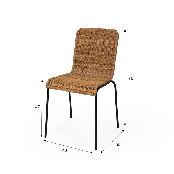 Chaise en rotin naturel et pieds en metal noir - Ananda