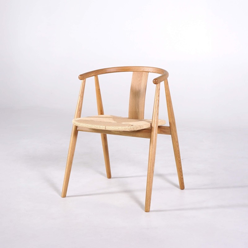 Chaise de salle à manger en chêne naturel avec assise en corde - Relate