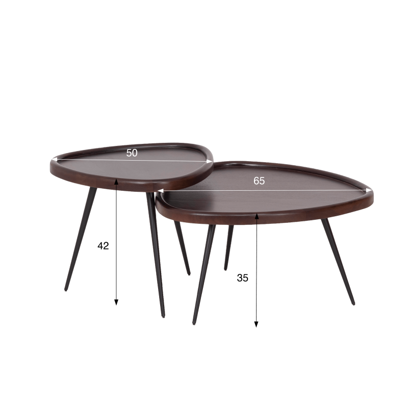 Ensemble de 2 tables basses gigognes vintage en bois massif - Holmen