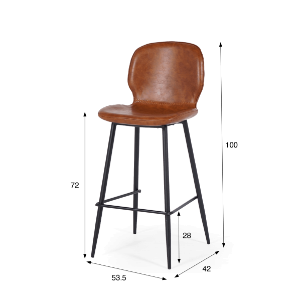 Chaise de bar en cuir cognac - Lane