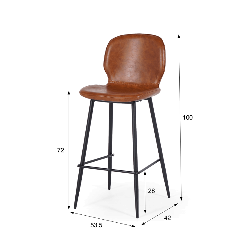 Chaise de bar en cuir cognac - Lane