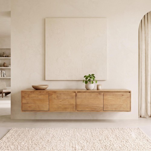 Meuble TV en bois massif naturel 180 cm (suspendu ou à poser) - Ivar