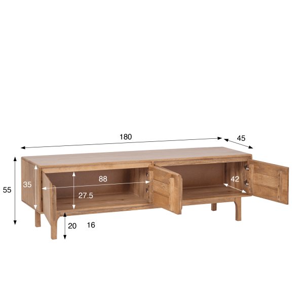 Meuble TV en bois massif naturel 180 cm (suspendu ou à poser) - Ivar