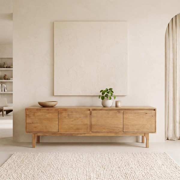 Meuble TV en bois massif naturel 180 cm (suspendu ou à poser) - Ivar