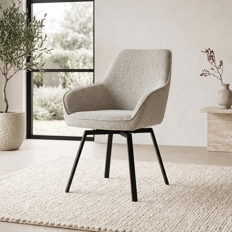 Chaise de salle à manger pivotante en tissu blanc - Alma