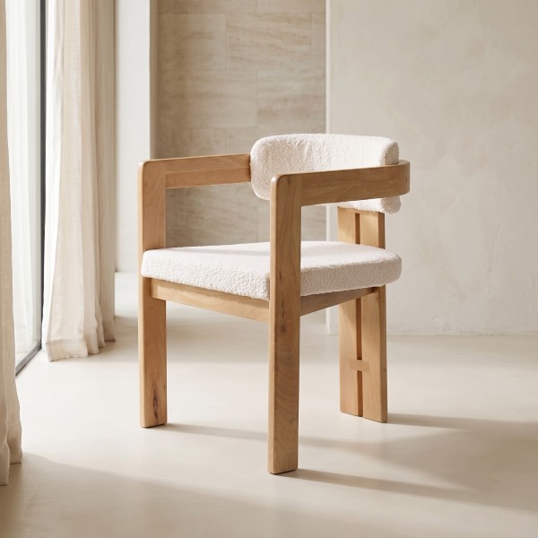 Chaise en bois et tissu bouclette blanc - Eira