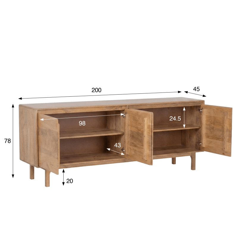 Enfilade en bois massif naturel 200 cm - Ivar