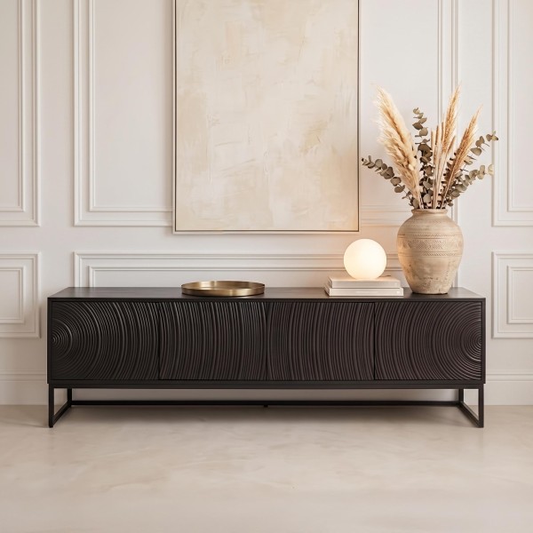 Meuble TV moderne et design en bois massif noir 170 cm - Radian