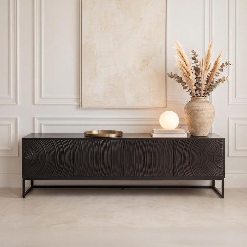 Meuble TV moderne et design en bois massif noir 170 cm - Radian