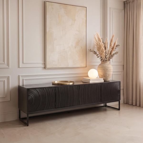 Meuble TV moderne et design en bois massif noir 170 cm - Radian