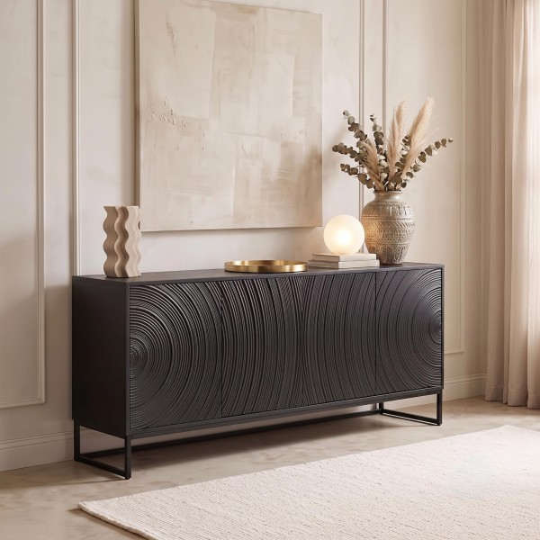 Buffet moderne et design en bois massif noir 170 cm - Radian