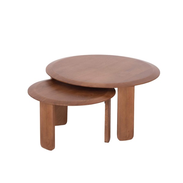 Ensemble de 2 tables basses gigognes rondes en bois massif - Noma