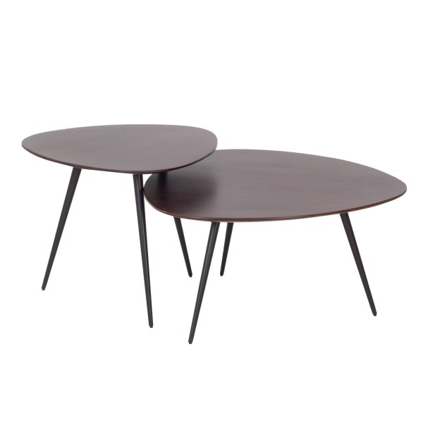 Ensemble de 2 tables basses gigognes vintage en bois massif - Aster